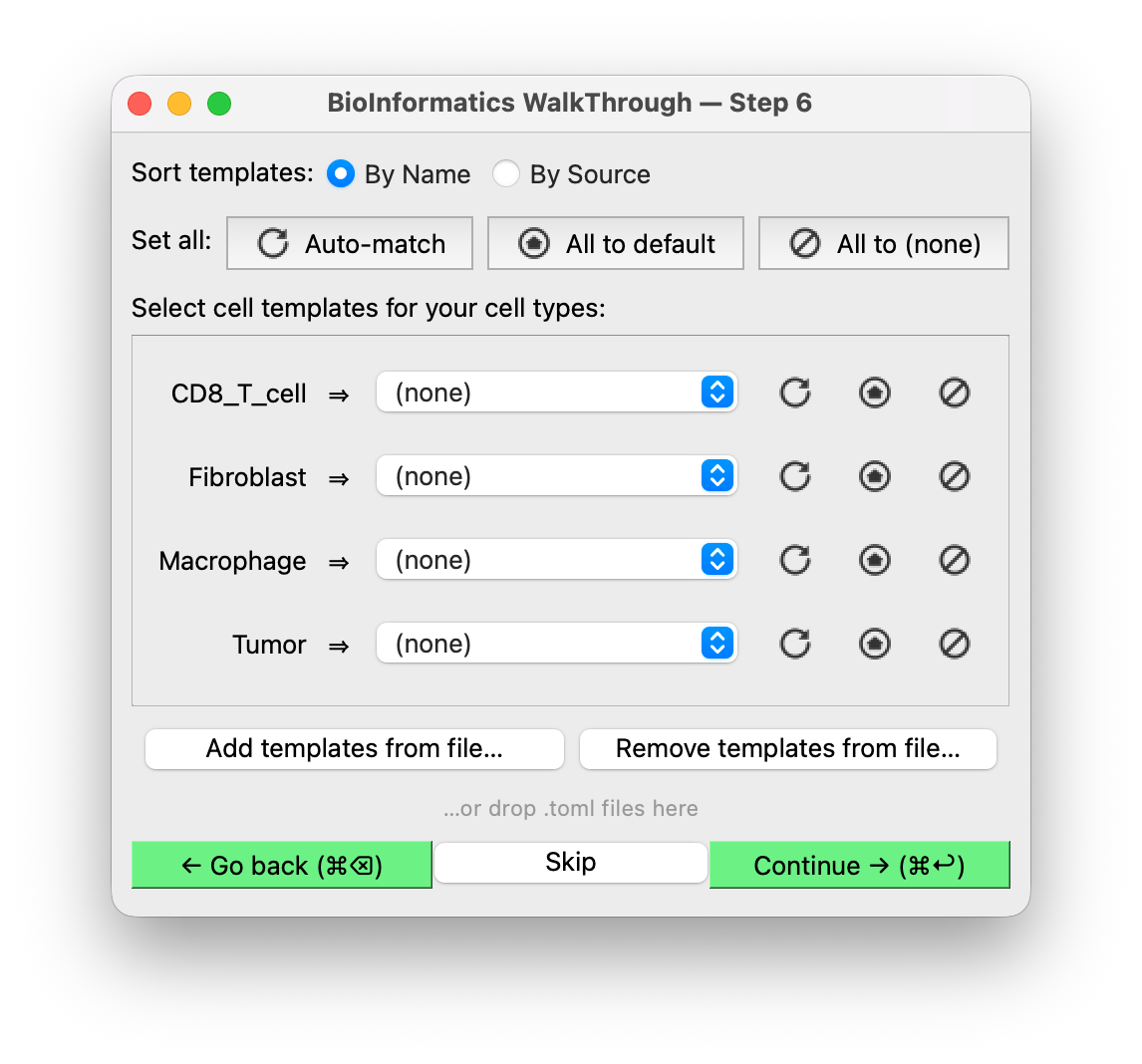 The cell-templates screen with no template libraries loaded